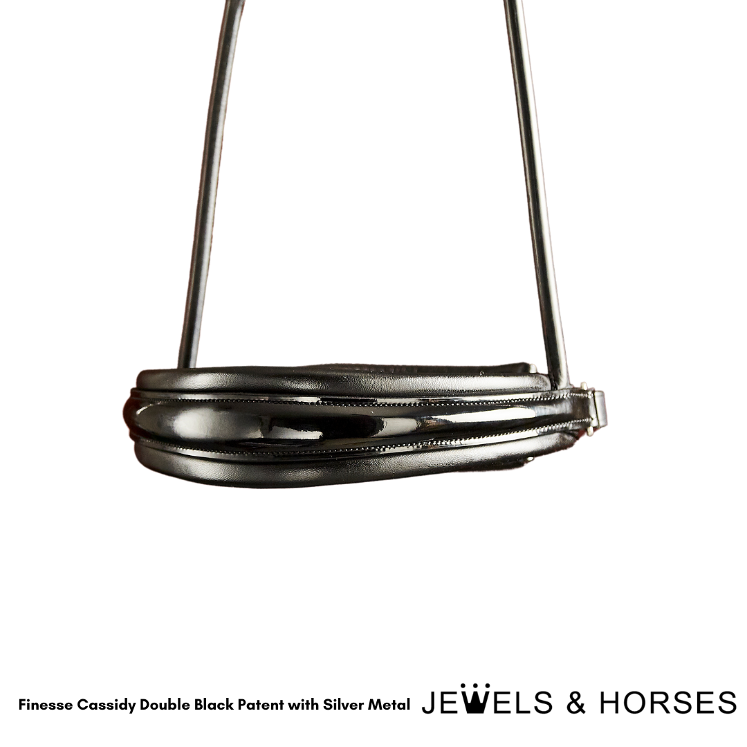 Finesse Bridle - Cassidy Rolled Double - Patent Black with Silver Metal Work