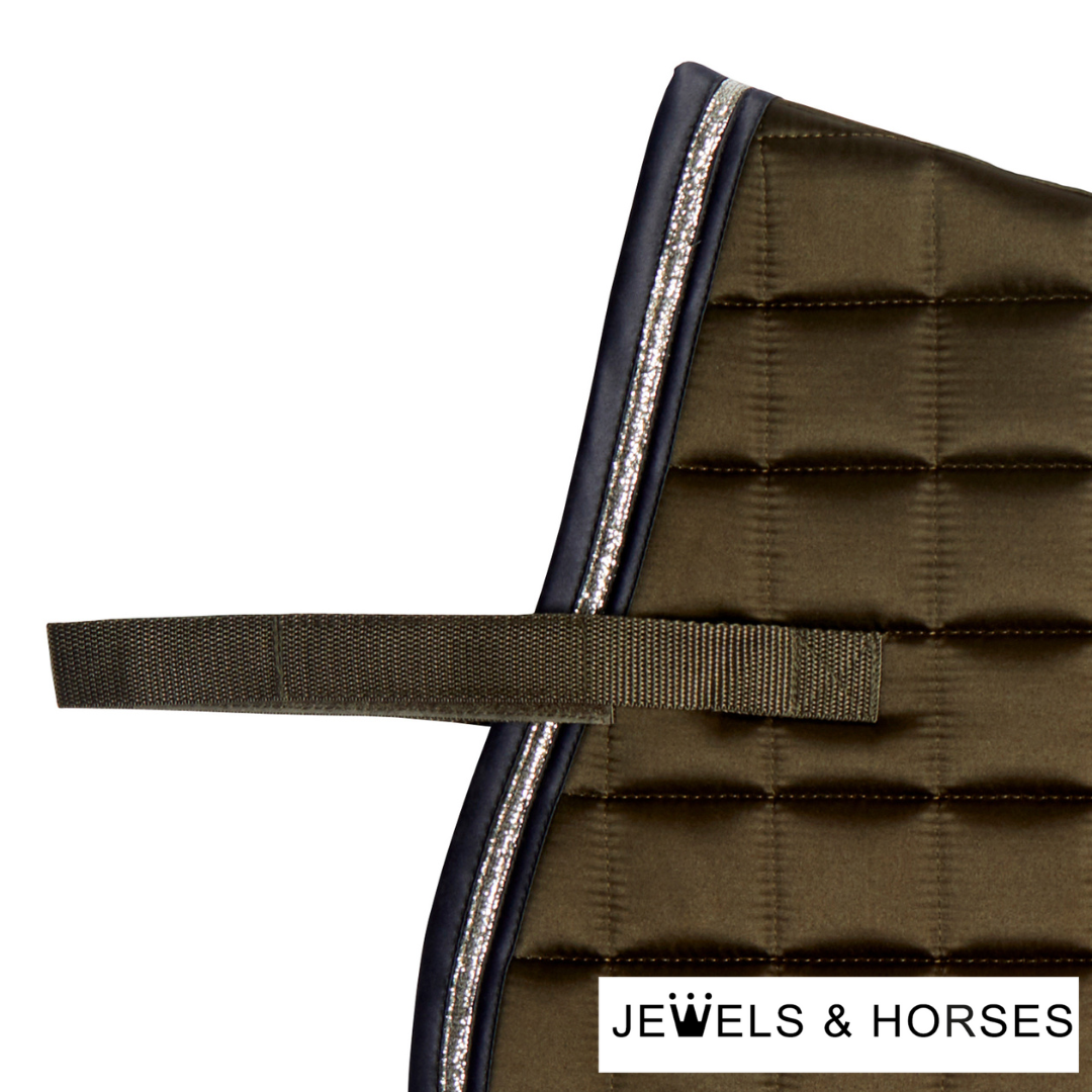 Kingsland KL Selena Satin with Lurex Piping Saddlepad & Sienna Fly Veil Set - Green Black Ink