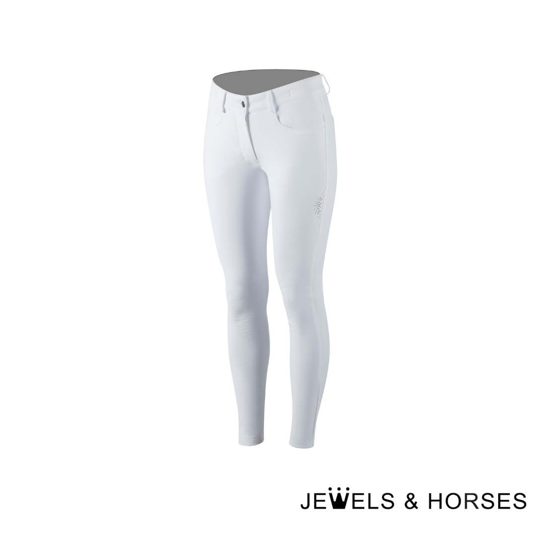 Animo Nailend Womens Full Seat Competition Breeches Versione 01 - White with Coral