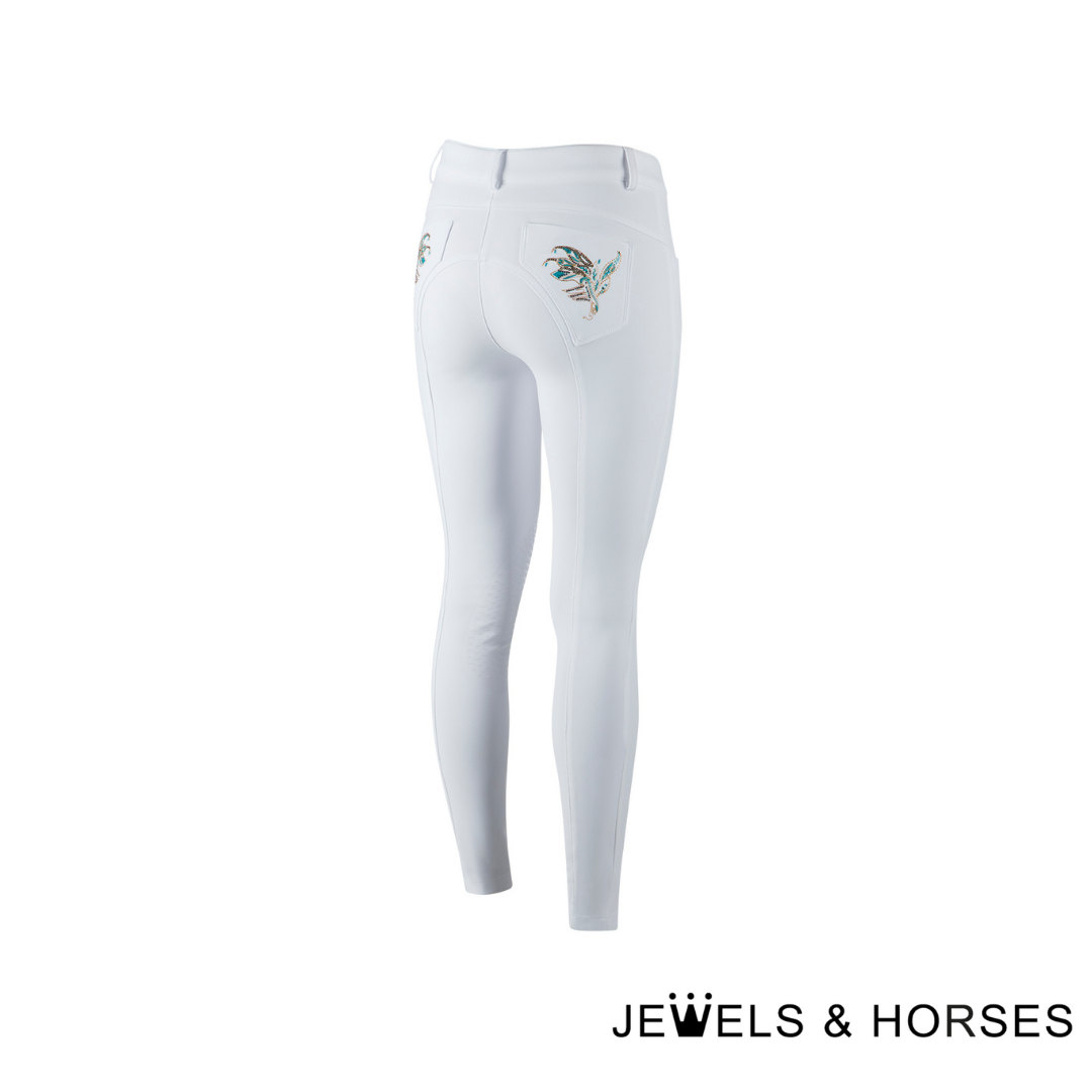Animo Breeches - Nailend Womens Full Seat Competition Breeches Versione 02 - White with Turquoise