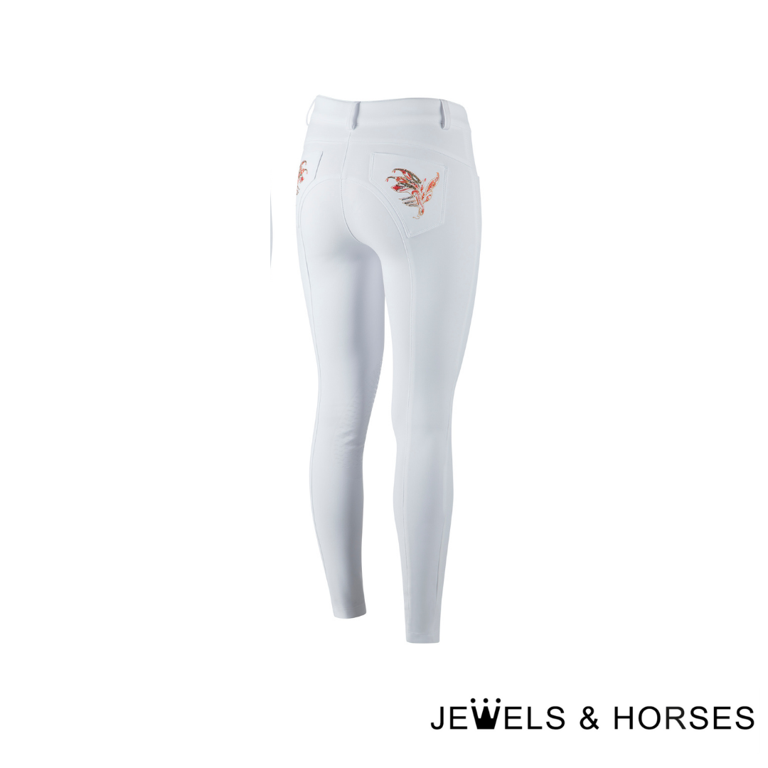 Animo Nailend Womens Full Seat Competition Breeches Versione 01 - White with Coral